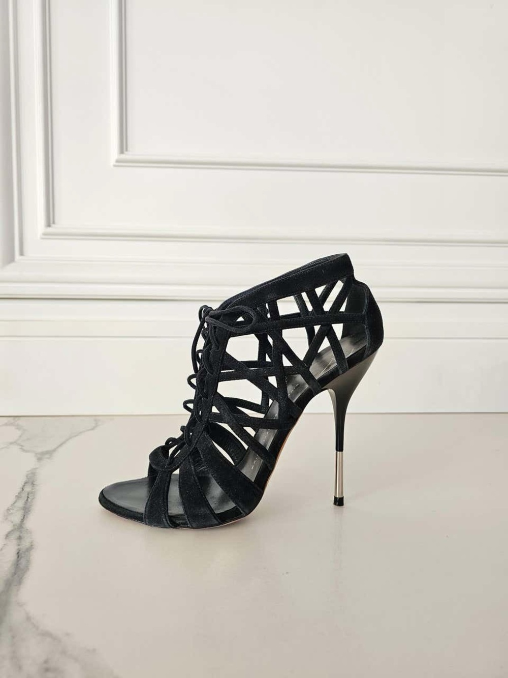 Giuseppe Zanotti Black Lace-Up Cage Stiletto Sandal